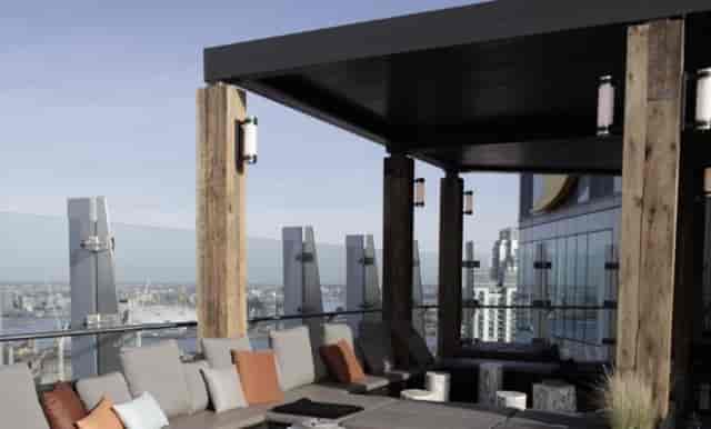 Rooftop terrace with skyline view for networking receptions and VIP corporate events.