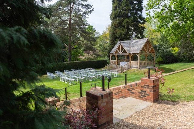 Garden Pavilion at West Lodge Park Hotel with gazebo, ideal for weddings and events.