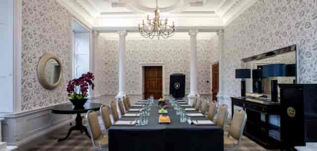 Elegant meeting room at Hensol Castle, ideal for corporate events and discussions.