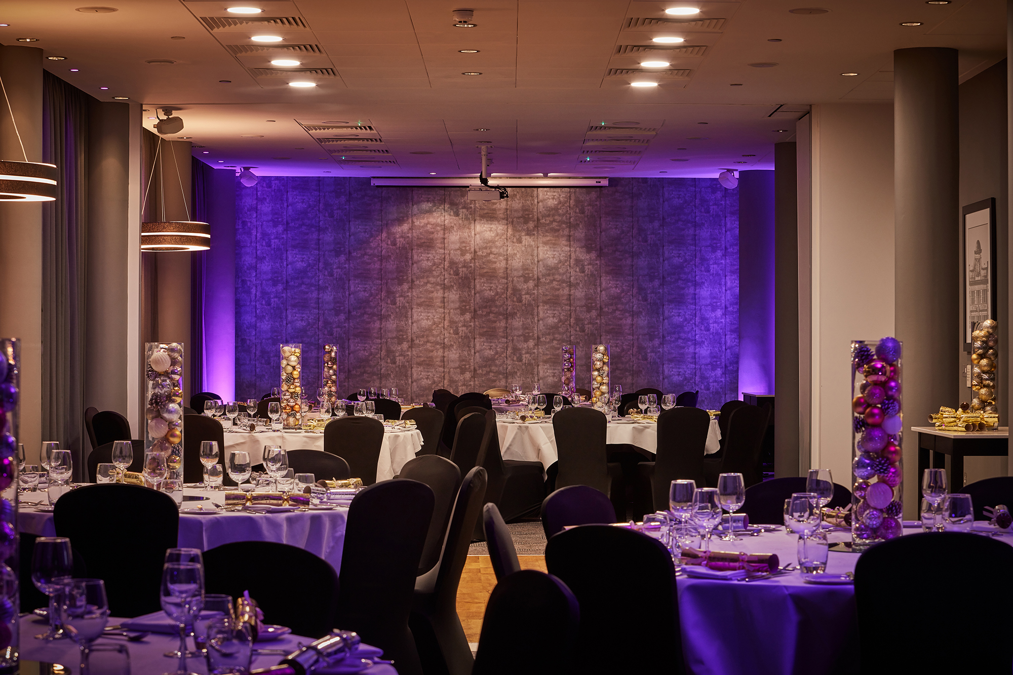 Elegant banquet room at DoubleTree Manchester, perfect for weddings and corporate events. - Banner