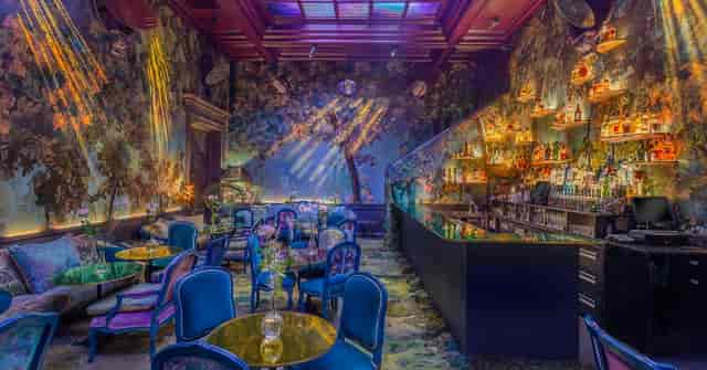 Secret-Garden Inspired Lounge with colorful decor, ideal for cocktail receptions and workshops.