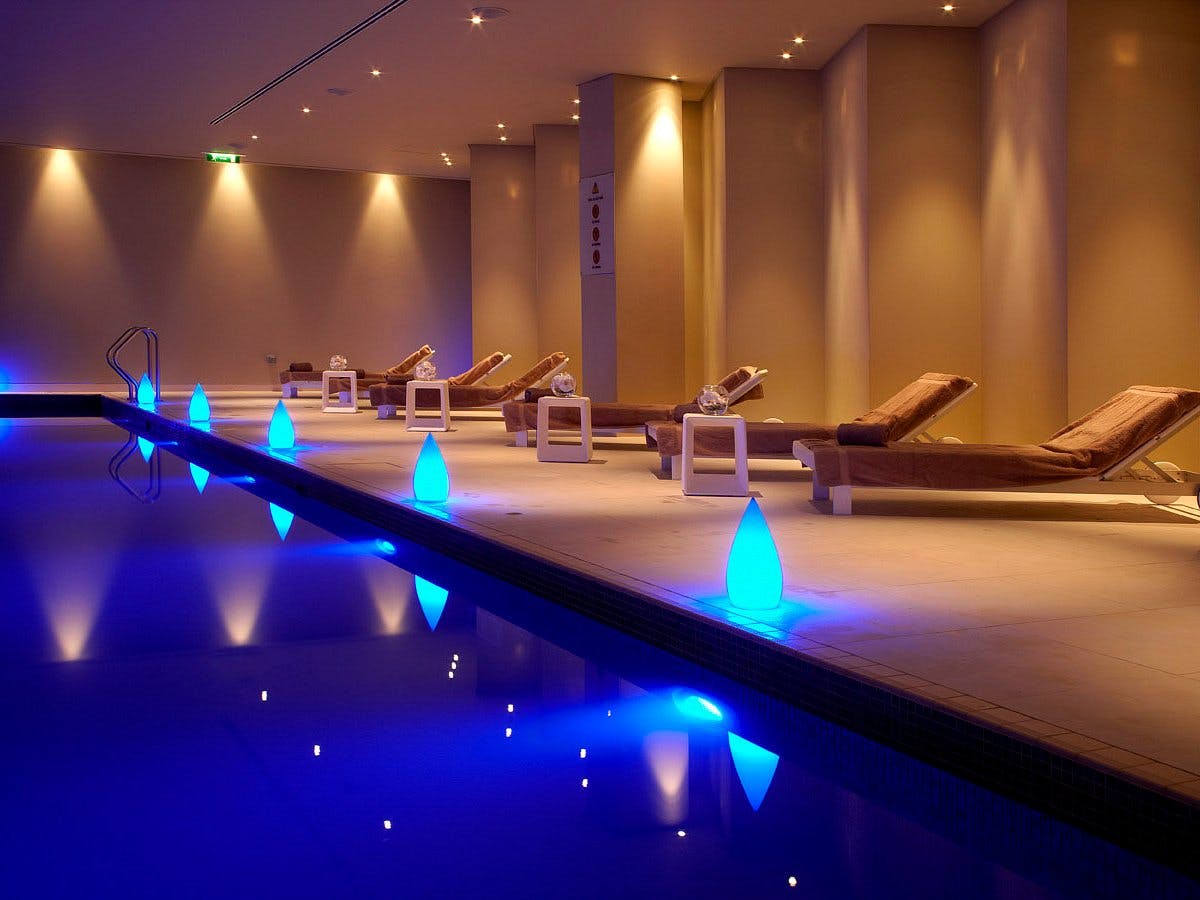 Mandara Spa at Park Plaza Westminster Bridge, serene wellness retreat with calming blue lighting.