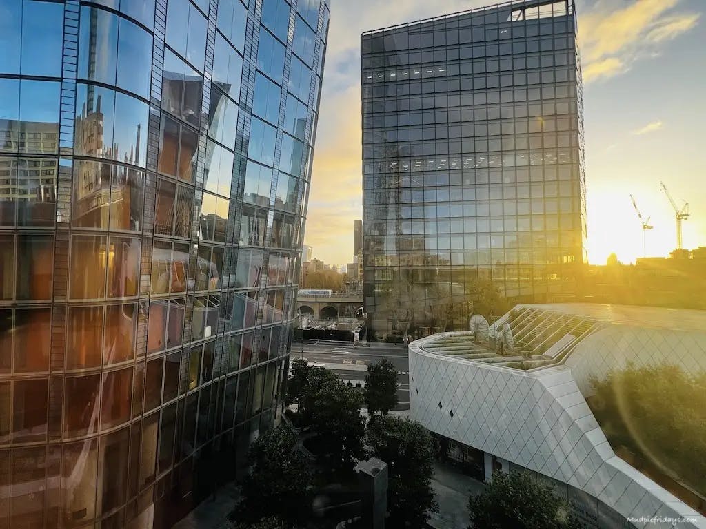 Terrace at Bankside Hotel with urban skyline, ideal for corporate events and gatherings.