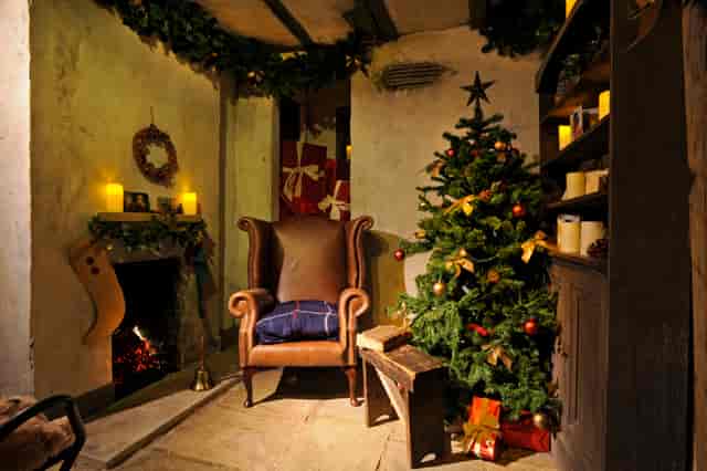 London Christmas event venue, fireplace, corporate party