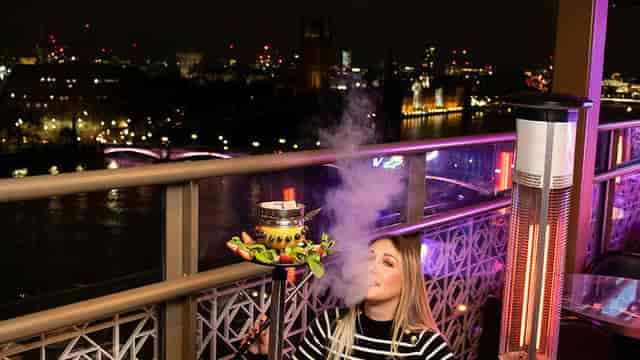 Vibrant rooftop venue at Shisha Terrace, London, perfect for evening events and parties.