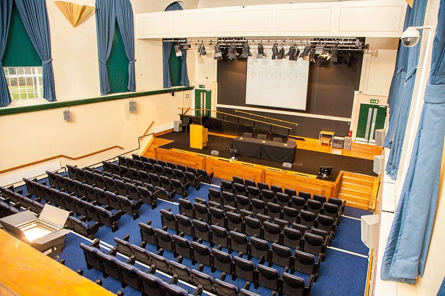 Tuke Hall auditorium with tiered seating for conferences and workshops.