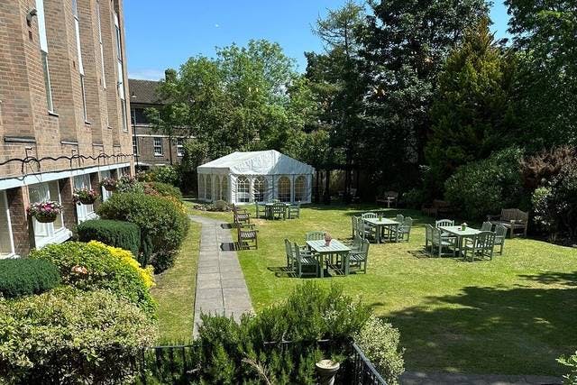 Outdoor garden venue at The Clarendon Hotel, ideal for summer events and gatherings.