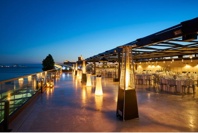 Rooftop event space at Lisboa Hall with waterfront view, perfect for weddings and corporate events.