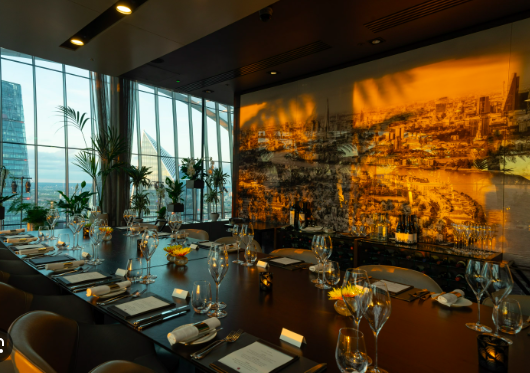 Vinoly Private Dining Room in Sky Garden London, elegant table setup for corporate events. - Banner