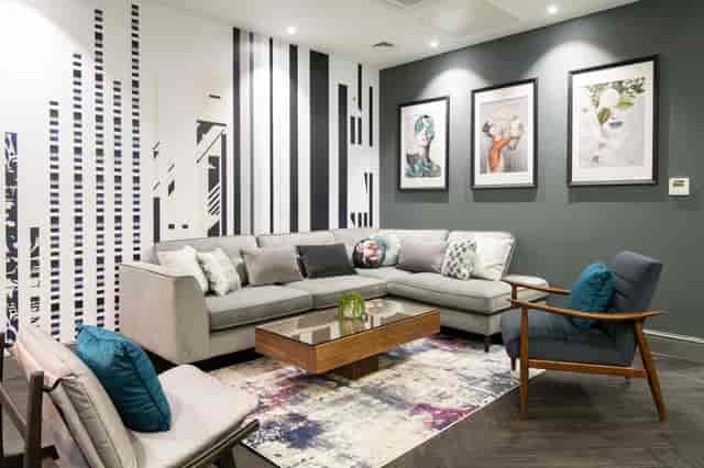 Stylish lounge at 46 Park Place, Leeds for networking and informal meetings.