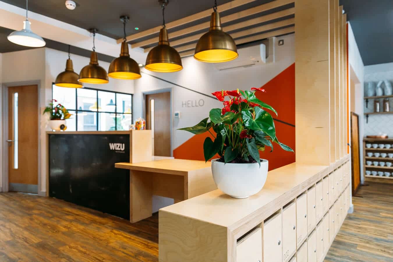 Modern reception area at 46 Park Place, Leeds for networking events and meetings.