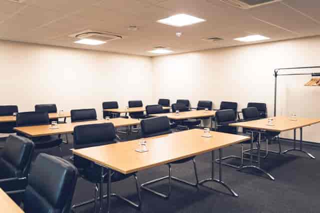 Classroom-style Community Hall in The Reach Hub set up for corporate training or workshop events.