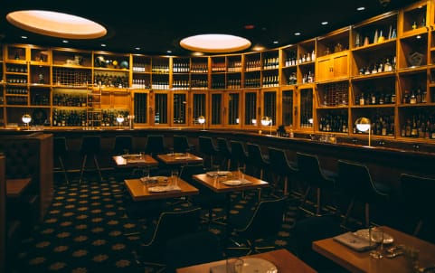 Sophisticated Cherry Circle Room venue with warm wood accents for corporate events.