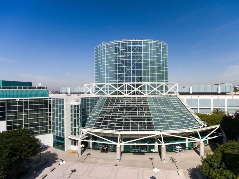 Modern SoCal convention center with glass facade, perfect for conferences and trade shows.