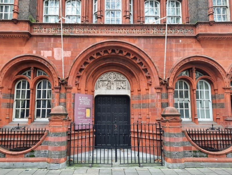 Red-brick French Protestant Church in London, perfect for events and gatherings.