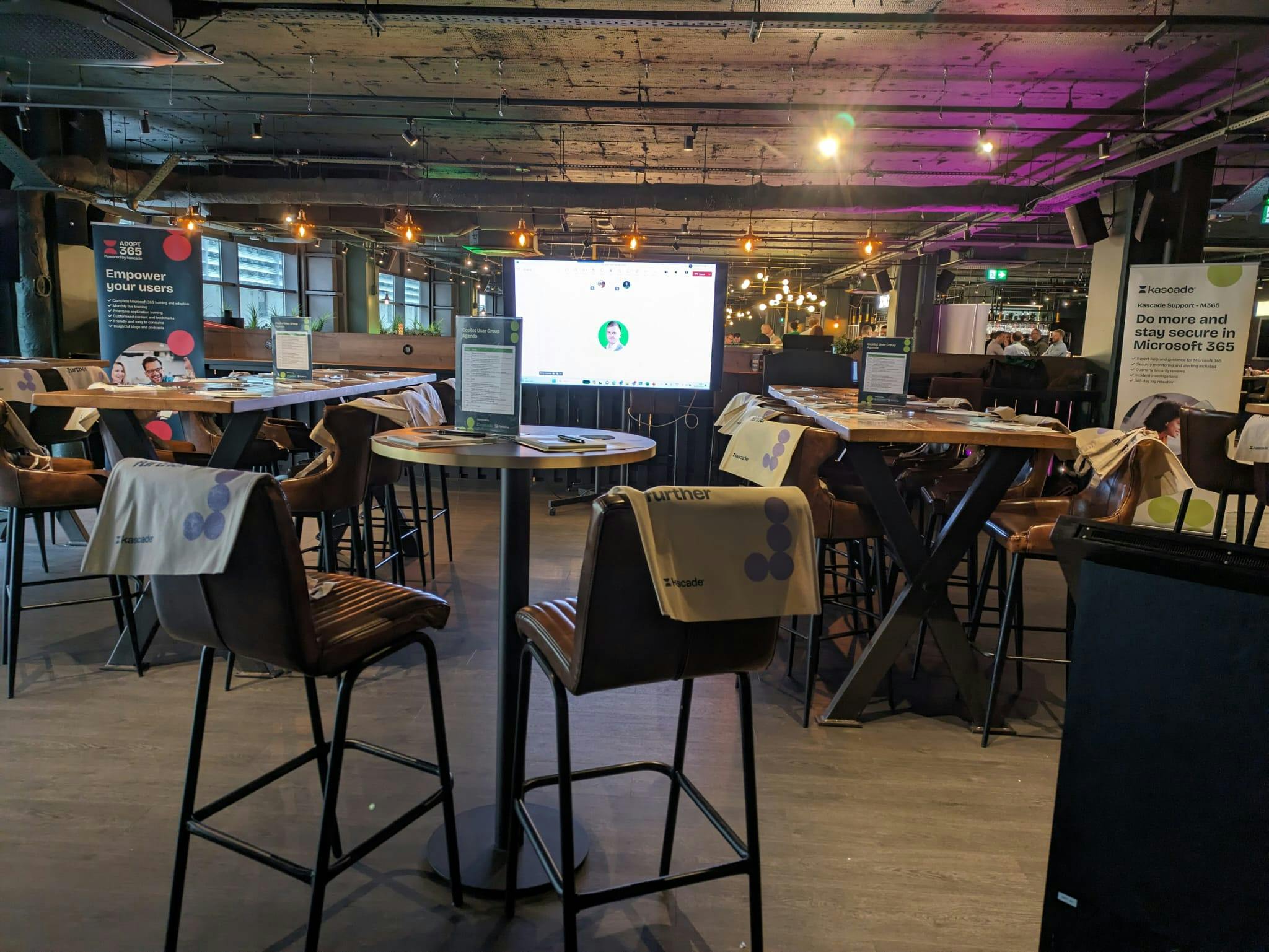 Darts Area in Par 59 Bristol: modern event space with high-top tables for networking.