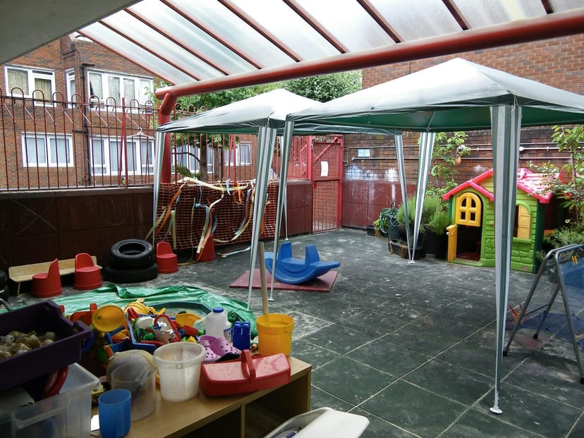 Colorful outdoor play area at Somers Town Community Center for family-friendly events.