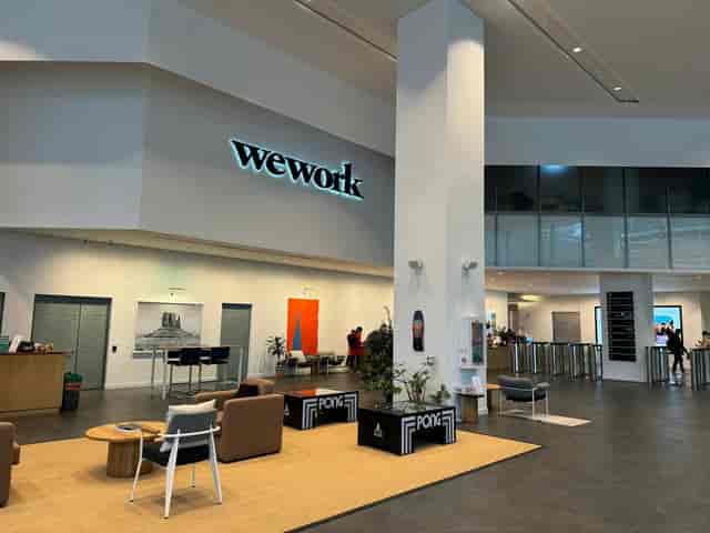 Modern WeWork gallery with stylish seating, ideal for networking events and meetings.