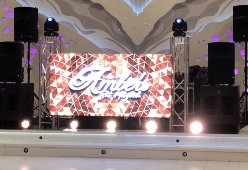 LED wall display at Lumina event setup for corporate events and weddings.