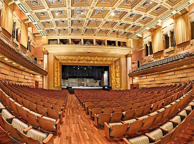 Alt tag: "Royce Hall ceiling, elegant architecture for conferences and performances"