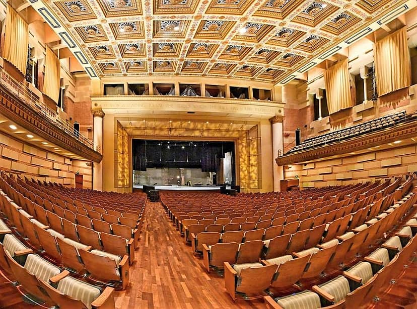 Grand stage in Royce Hall, ideal for conferences and performances with elegant architecture.