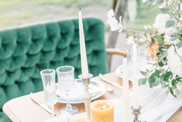 Elegant outdoor table setting at Blomgren Ranch for upscale events and intimate gatherings.