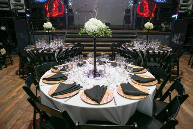 Elegant dining table at Blomgren Ranch for formal dinners and gala events.