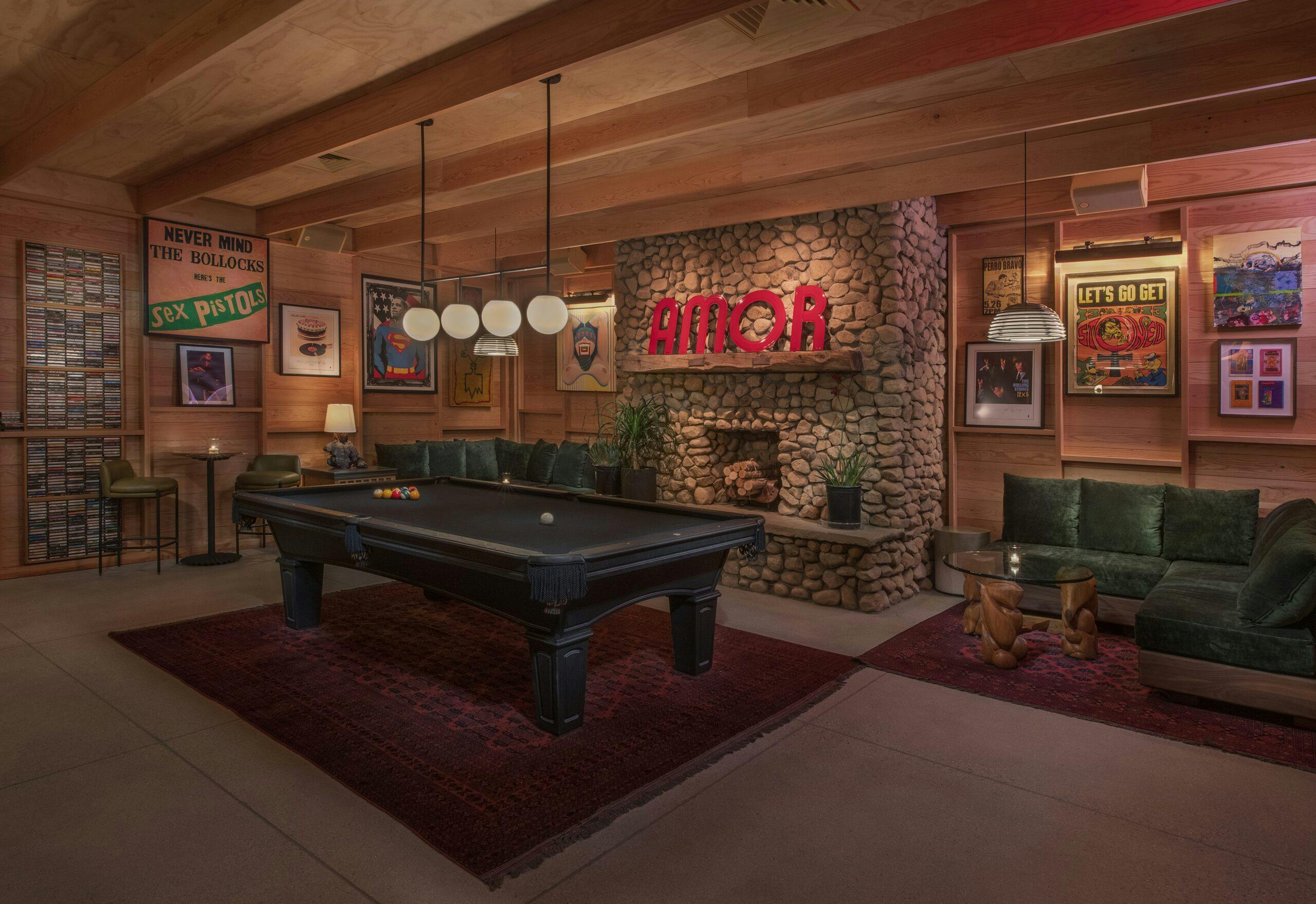 Cozy game room with pool table for networking events in The Bungalow Long Beach.