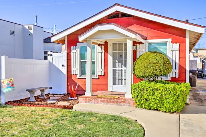 Vibrant red cottage at The Bungalow Long Beach, ideal for gatherings and meetings.