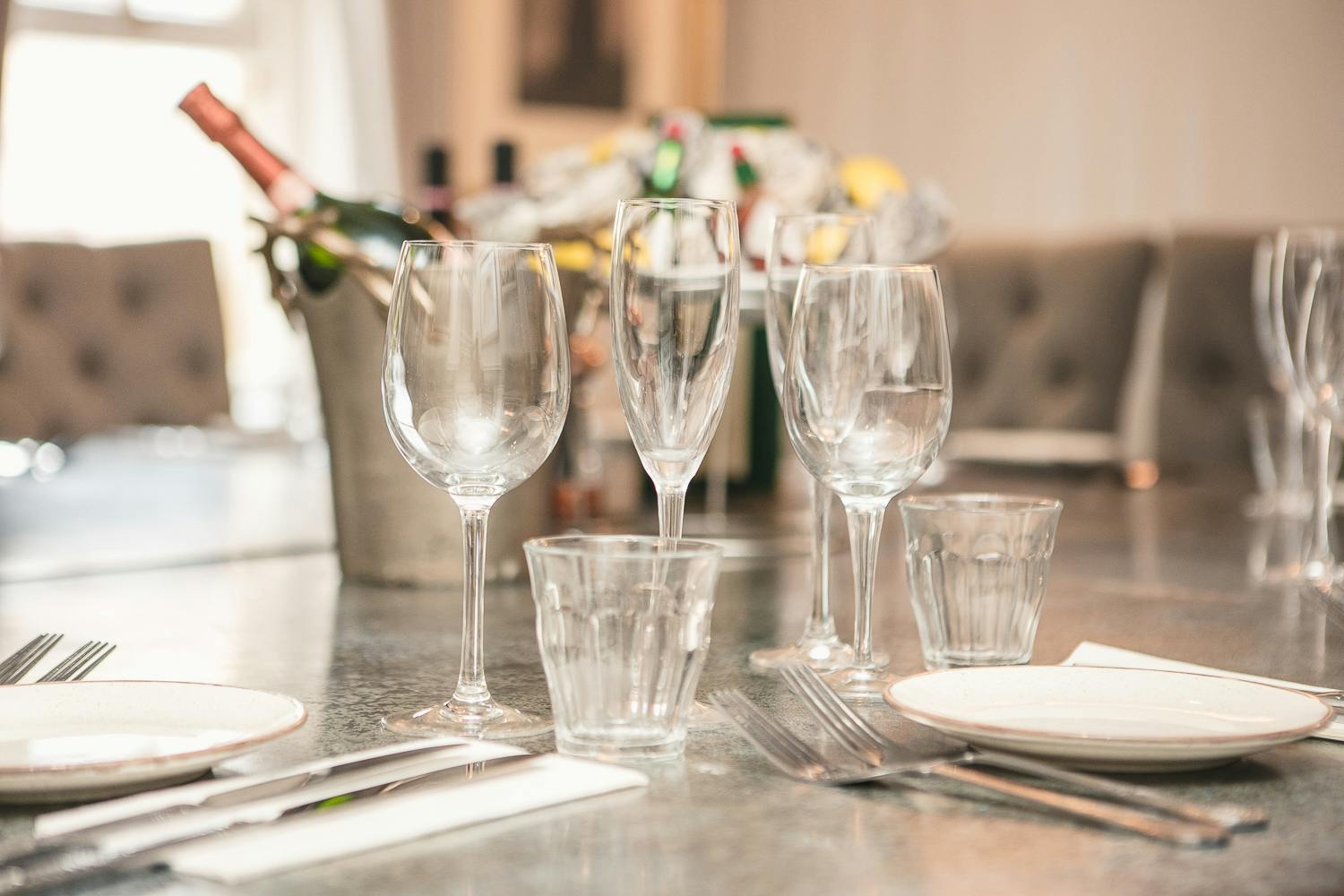 Elegant dining table setup in The Club Room, perfect for corporate dinners and celebrations.