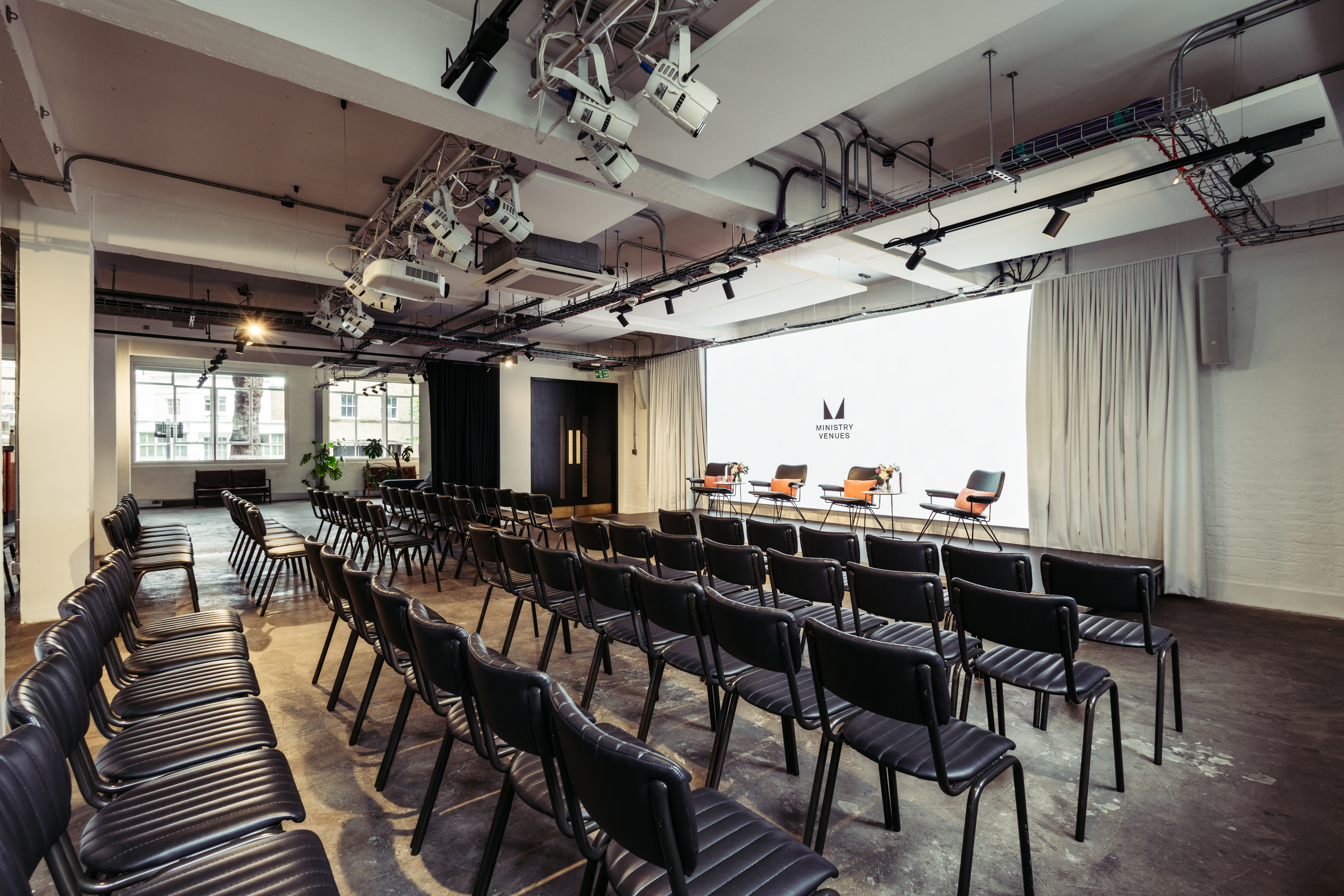 Modern event space, stage, presentation, conference - Banner