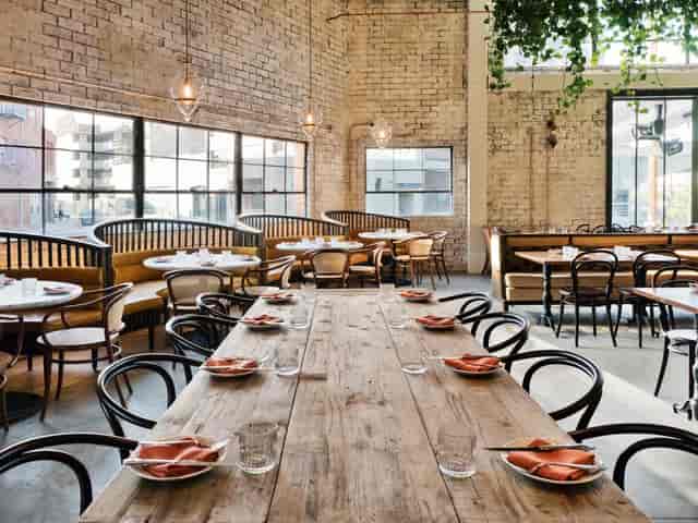 Stylish covered patio at Bavel, ideal for intimate events and dining experiences.