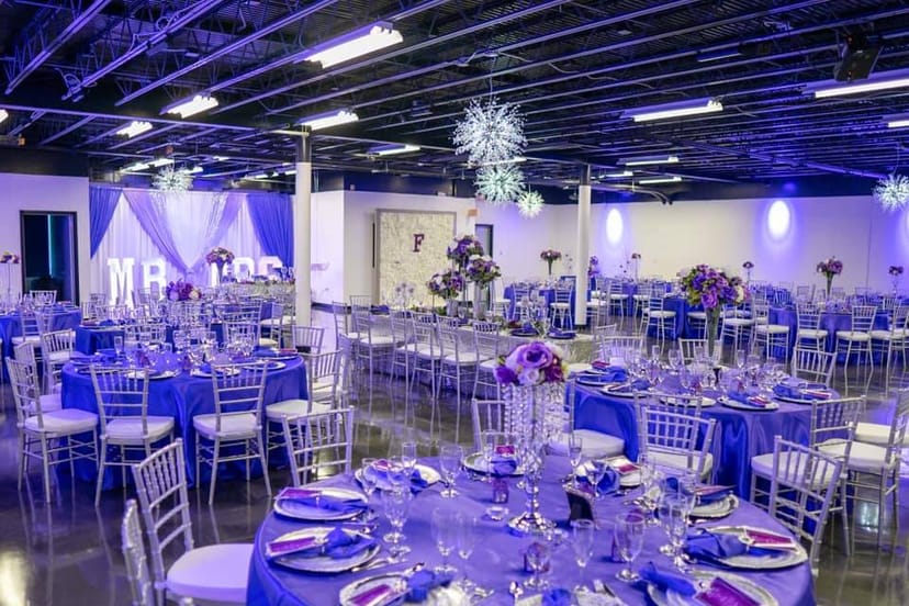 Elegant Main Ballroom at Pure Banquet Hall, perfect for weddings and formal events.