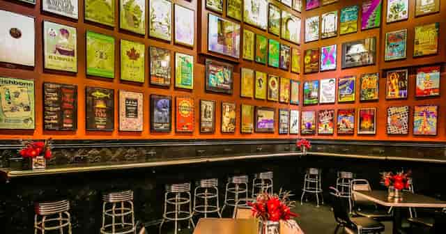 Vibrant Fillmore Poster Room with eclectic decor, perfect for events and gatherings.