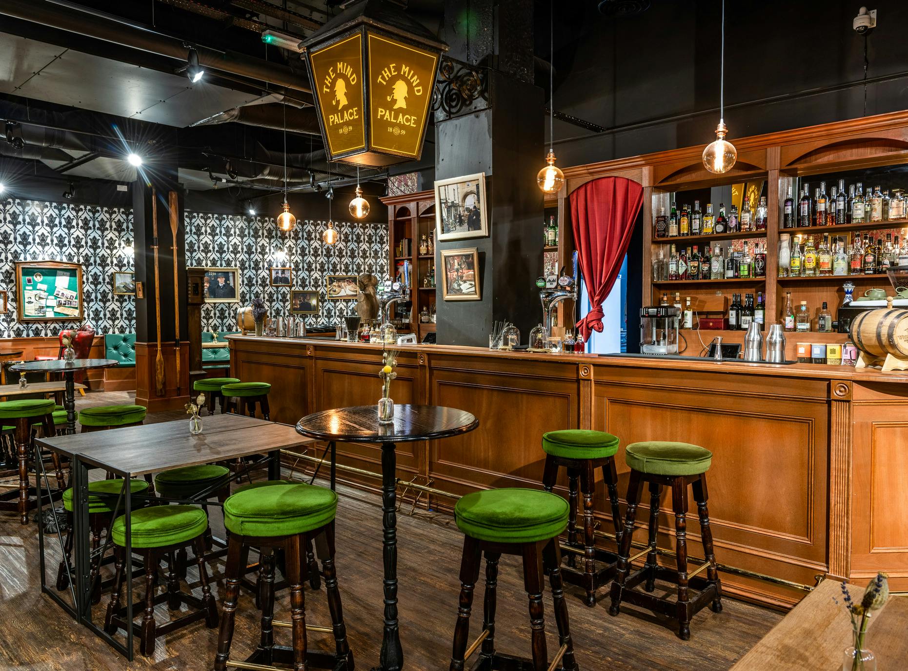 Stylish bar area in The Mind Palace, perfect for networking events and cocktail receptions.