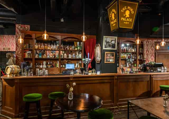 Stylish bar in The Mind Palace, perfect for intimate gatherings and networking events.