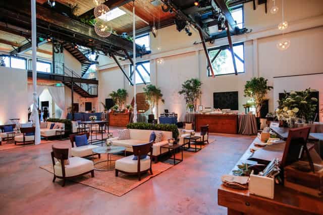 Private Hall & Banquet Room with stylish seating for corporate events and social gatherings.