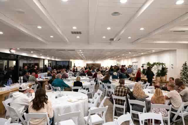 Banquet hall at The Landing Restaurant, modern venue for networking events.