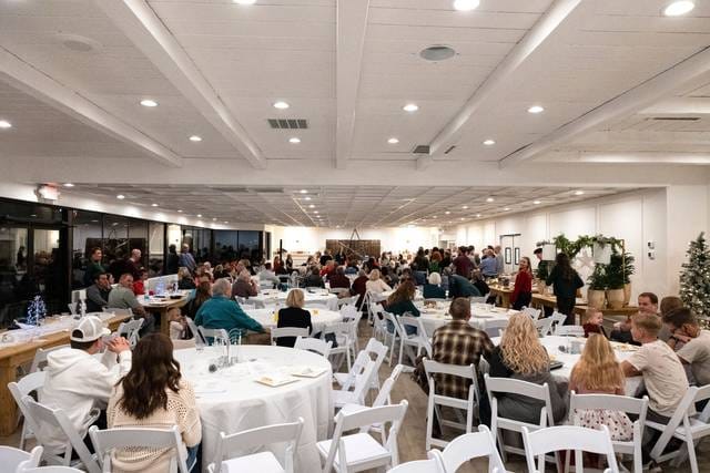 Banquet hall at The Landing Restaurant, modern venue for networking events.