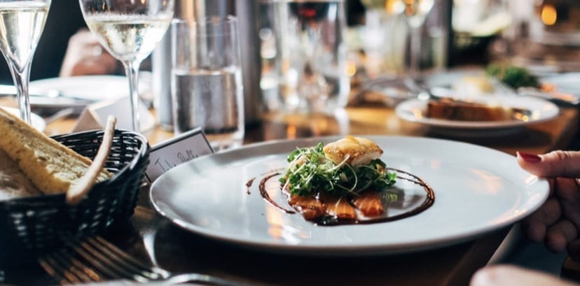 Elegant plated dish at Chef's Table for upscale corporate dinners and gala events.