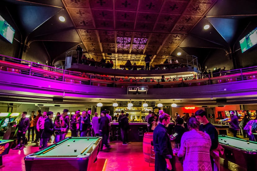 Vibrant pool hall in San Francisco, perfect for networking events and social gatherings.