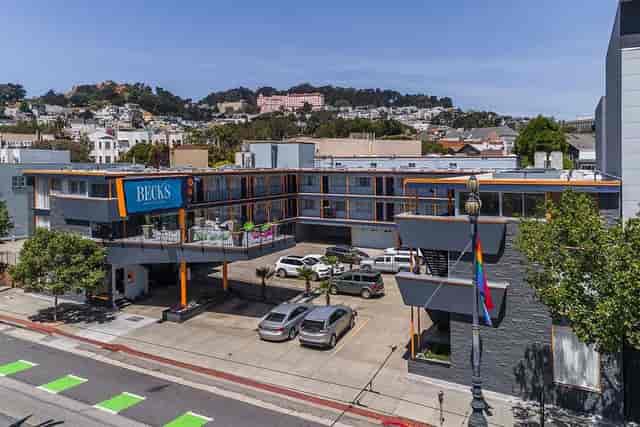 Modern Sundeck at Beck's Motor Lodge, perfect for meetings and events with outdoor networking.