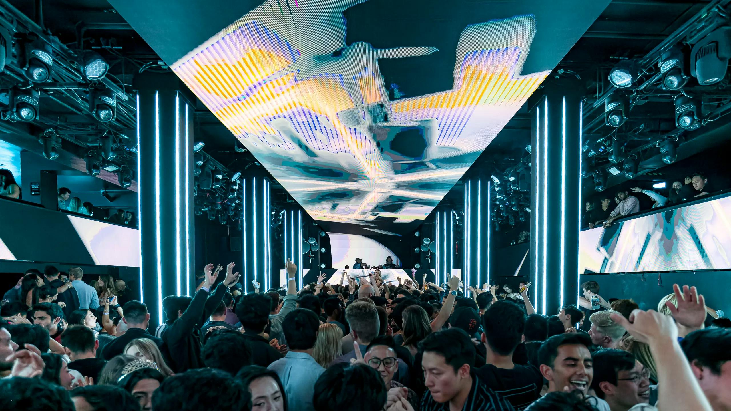 "Temple Nightclub vibrant event space with dynamic lighting for energetic celebrations"