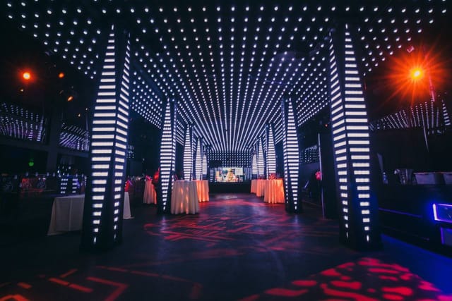 Temple San Francisco event venue with dynamic lighting, ideal for networking and cocktail receptions.