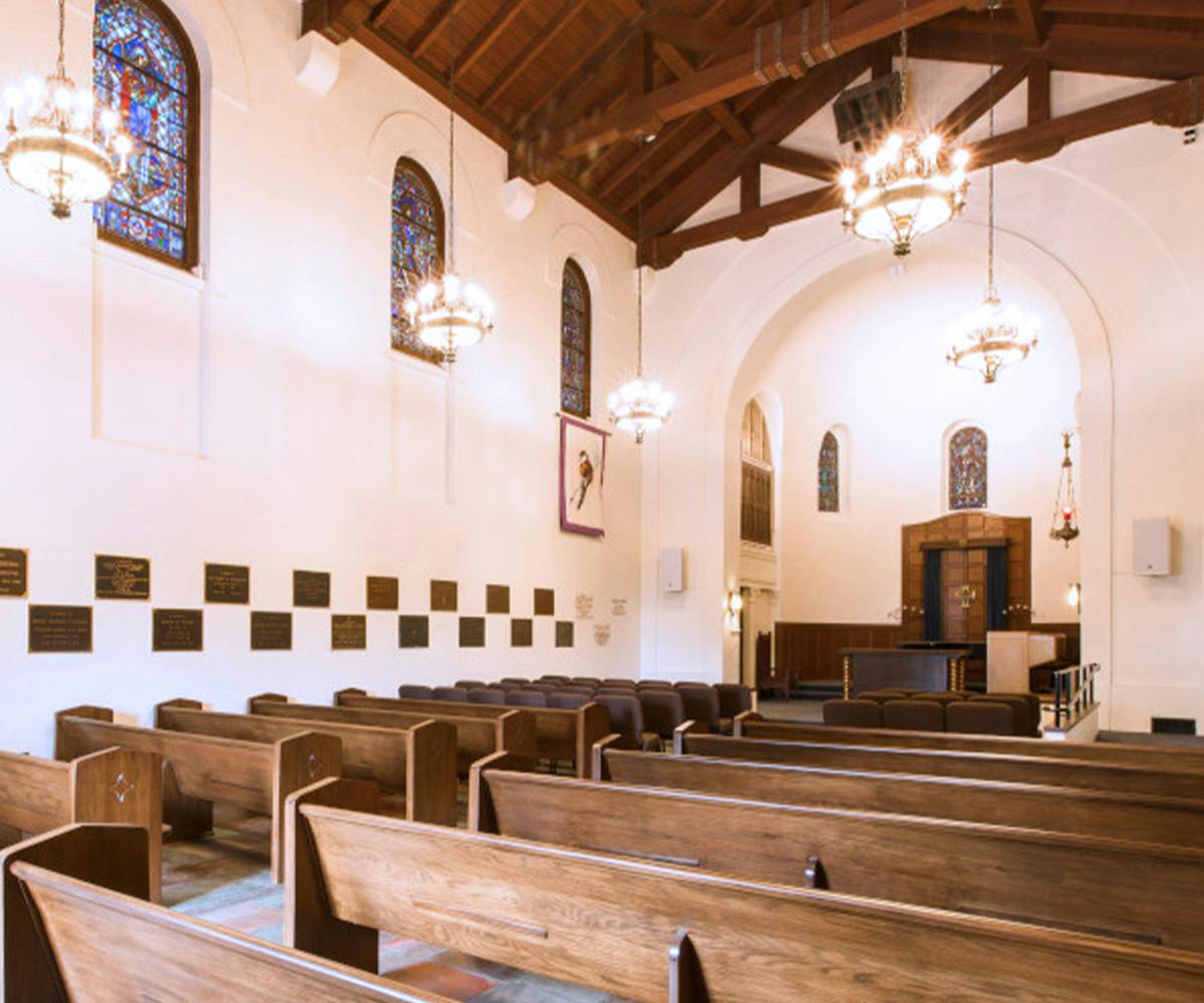 Presidio Chapel with stained glass windows, perfect for intimate ceremonies and events.