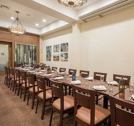 Private dining room at Amoura Restaurant, ideal for corporate events and intimate meetings.