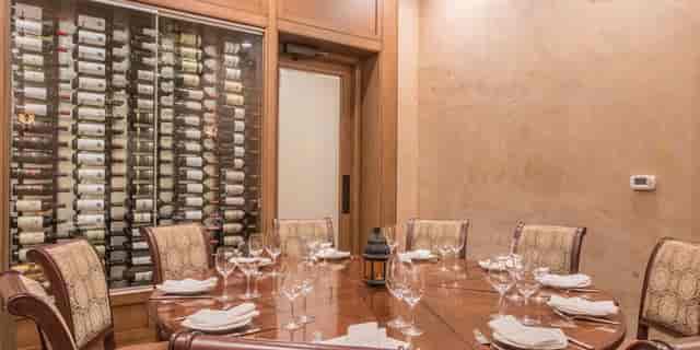 Elegant private dining room at Amoura Restaurant, perfect for exclusive events and wine tastings.