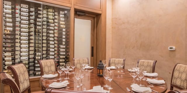 Elegant private dining room at Amoura Restaurant, perfect for exclusive events and wine tastings.
