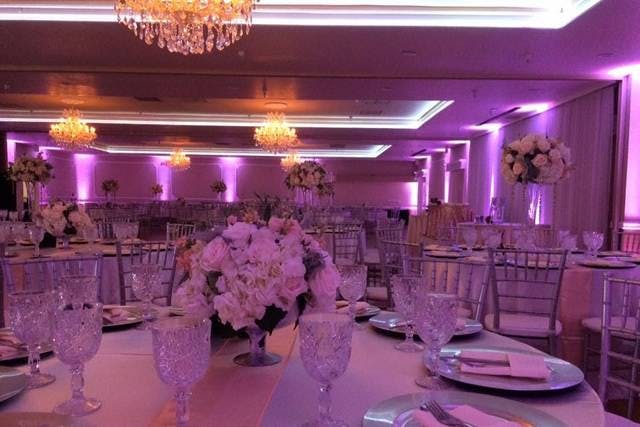 Elegant banquet hall in Norwalk with crystal decor, perfect for weddings and upscale events.