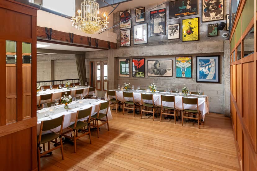 Elegant dining table in Mezzanine, Foreign Cinema for corporate dinners and events.